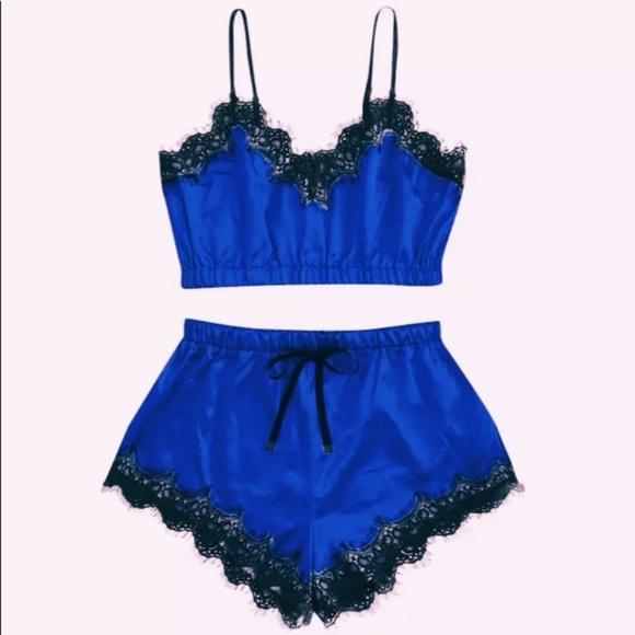 Other - 3/$25 NWT 2pc Satin Lace Pj’s Sexy Sleepwear Blue